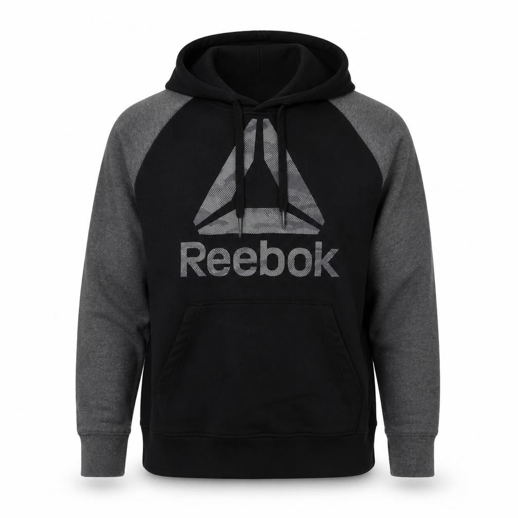 Reebok Mens Black Grey Pullover Hoodie Size M Fleece Sportswear