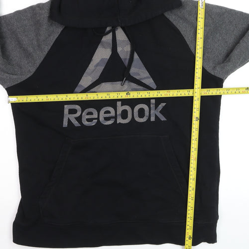 Reebok Mens Black Grey Pullover Hoodie Size M Fleece Sportswear