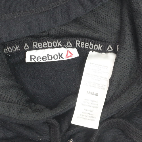 Reebok Mens Black Grey Pullover Hoodie Size M Fleece Sportswear