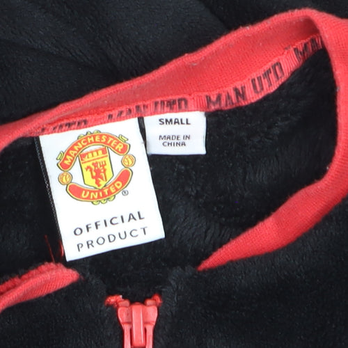 Manchester United Boys Black Fleece One Piece Pyjama S Zip Up Winter Nightwear