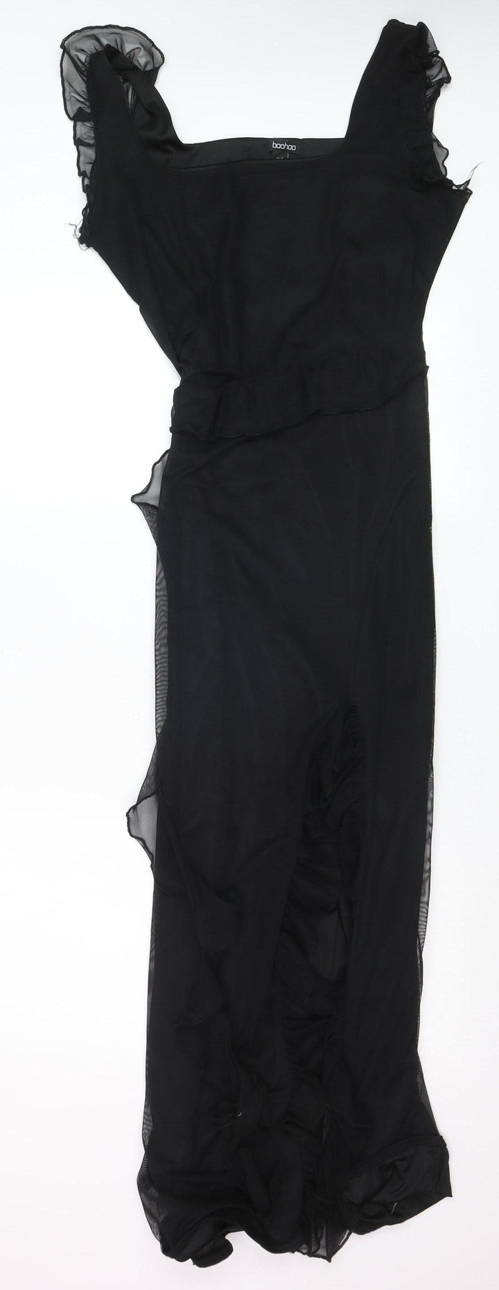 Boohoo Women’s Black Size 14 Long Ruffle Bodycon Dress