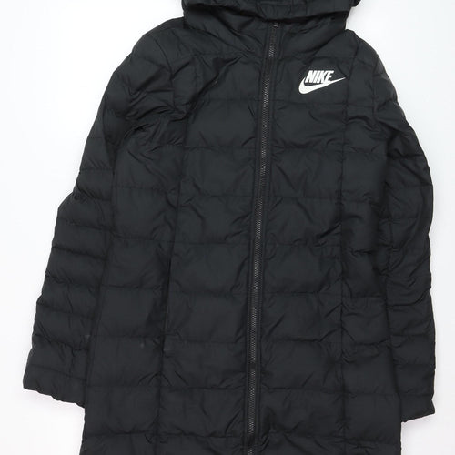 Nike Womens Black Long Puffer Coat Hooded Size S Lightweight
