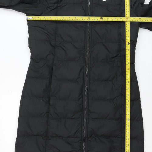 Nike Womens Black Long Puffer Coat Hooded Size S Lightweight