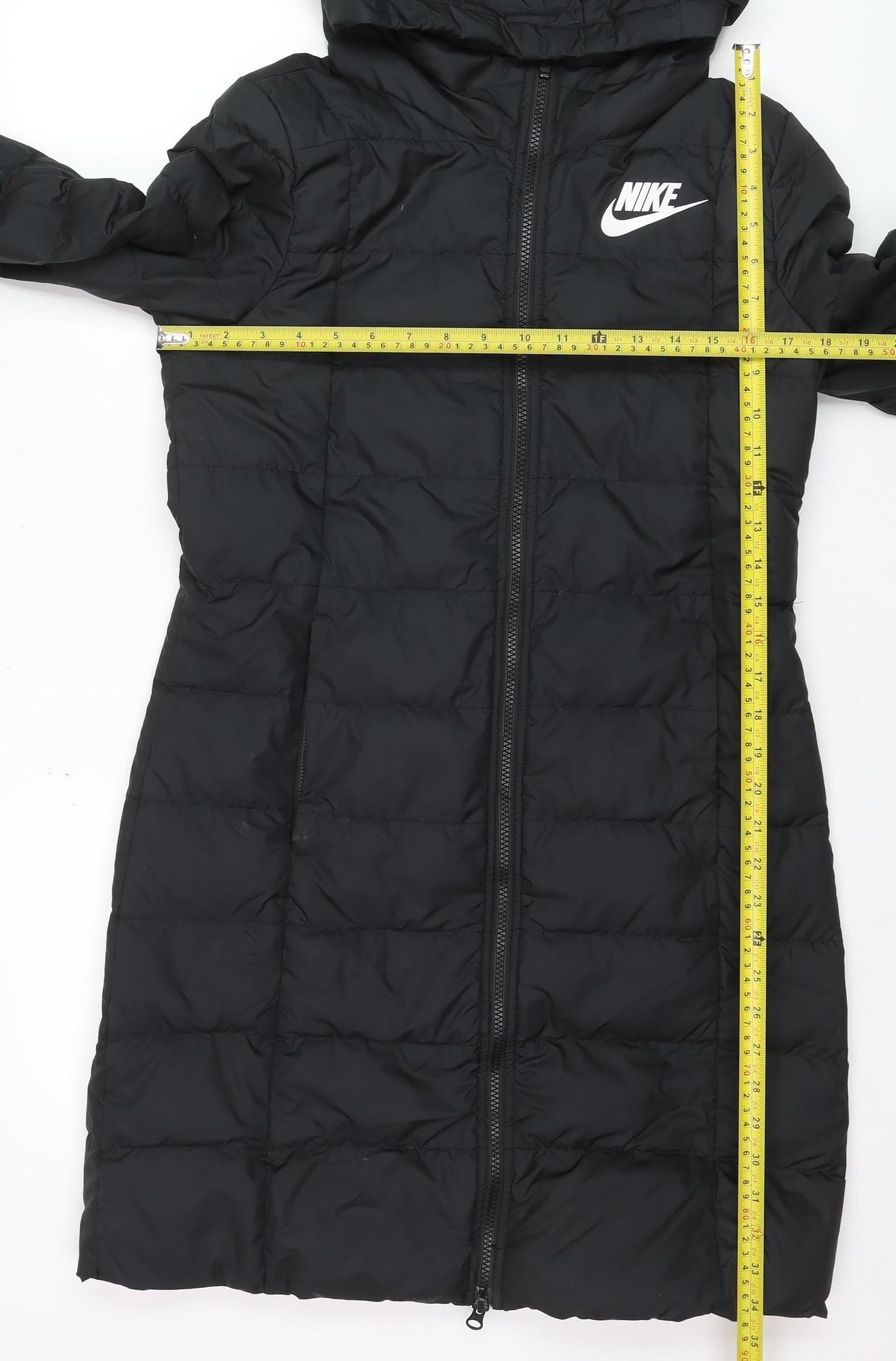 Nike Womens Black Long Puffer Coat Hooded Size S Lightweight