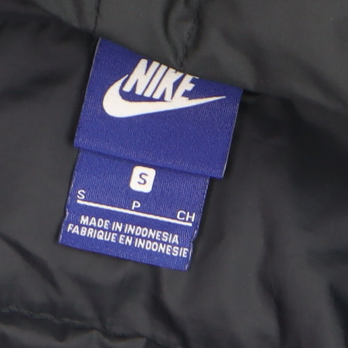 Nike Womens Black Long Puffer Coat Hooded Size S Lightweight