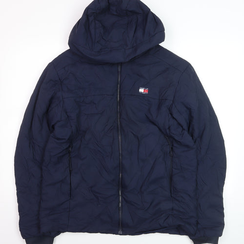 Tommy Jeans Men's Blue Hooded Puffer Jacket Size L Regular Fit