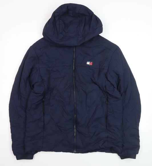 Tommy Jeans Men's Blue Hooded Puffer Jacket Size L Regular Fit