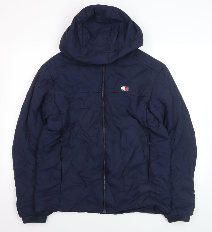 Tommy Jeans Men's Blue Hooded Puffer Jacket Size L Regular Fit