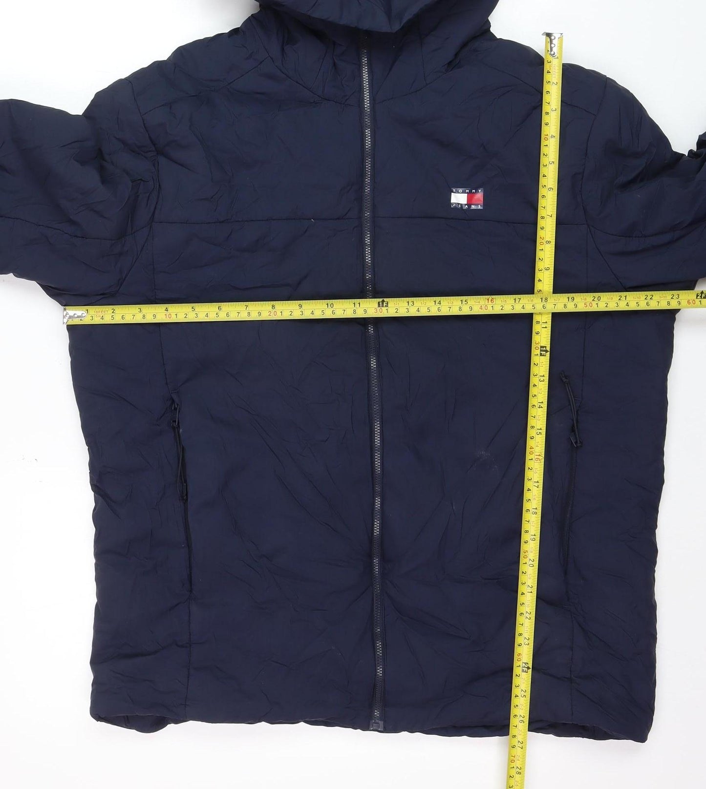 Tommy Jeans Men's Blue Hooded Puffer Jacket Size L Regular Fit