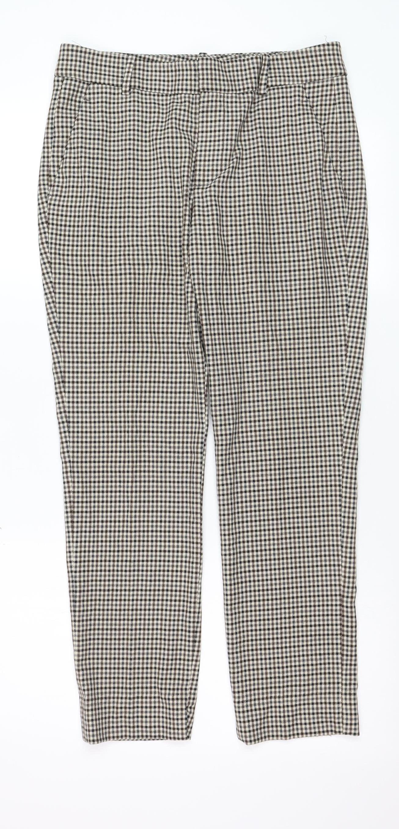 Zara Women Brown Check Slim Fit Chino Trousers Size 8