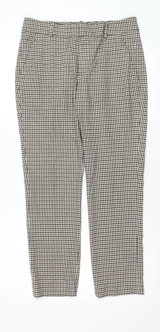 Zara Women Brown Check Slim Fit Chino Trousers Size 8