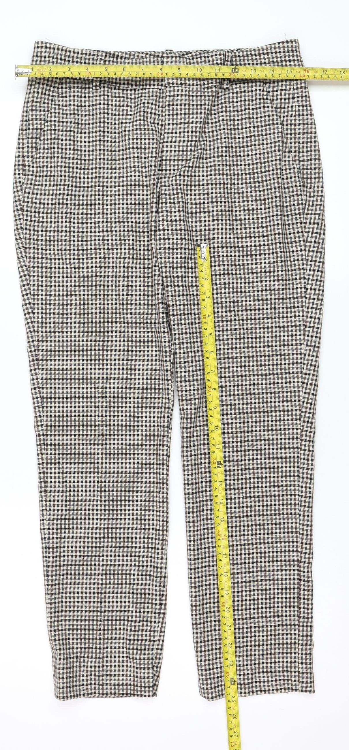 Zara Women Brown Check Slim Fit Chino Trousers Size 8