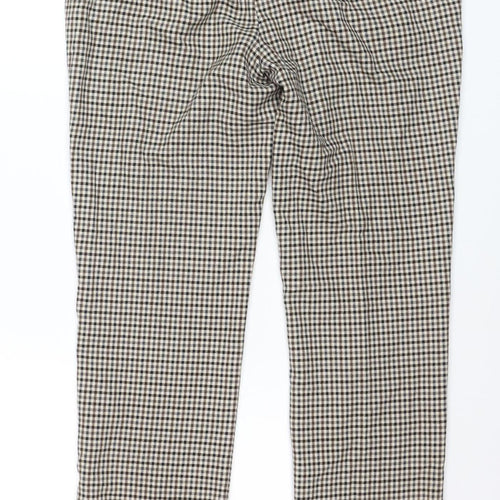 Zara Women Brown Check Slim Fit Chino Trousers Size 8