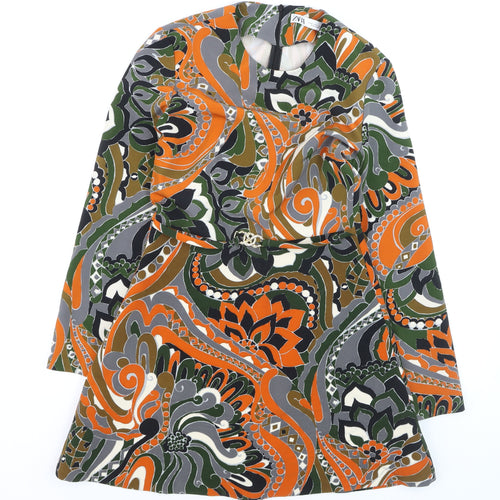 Zara Women Multicoloured Paisley Shift Dress Size 8 Long Sleeve Retro Style