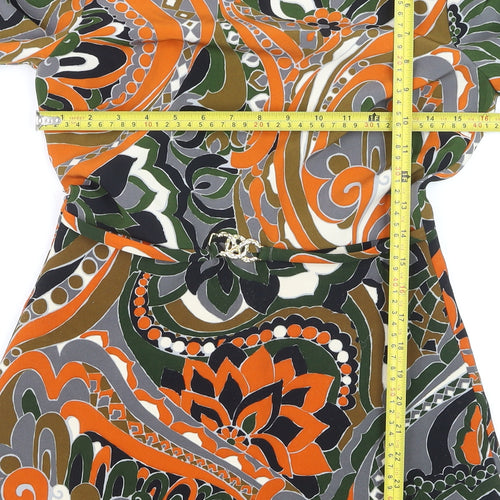 Zara Women Multicoloured Paisley Shift Dress Size 8 Long Sleeve Retro Style