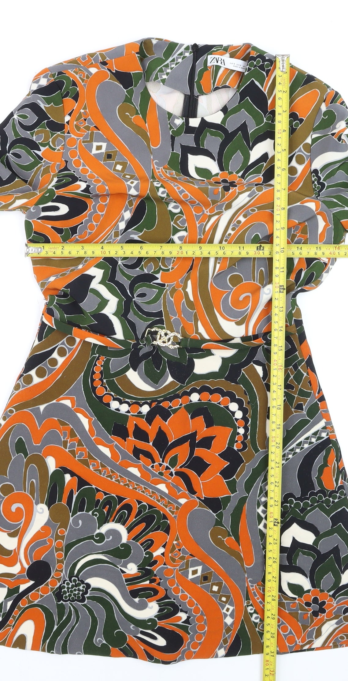 Zara Women Multicoloured Paisley Shift Dress Size 8 Long Sleeve Retro Style