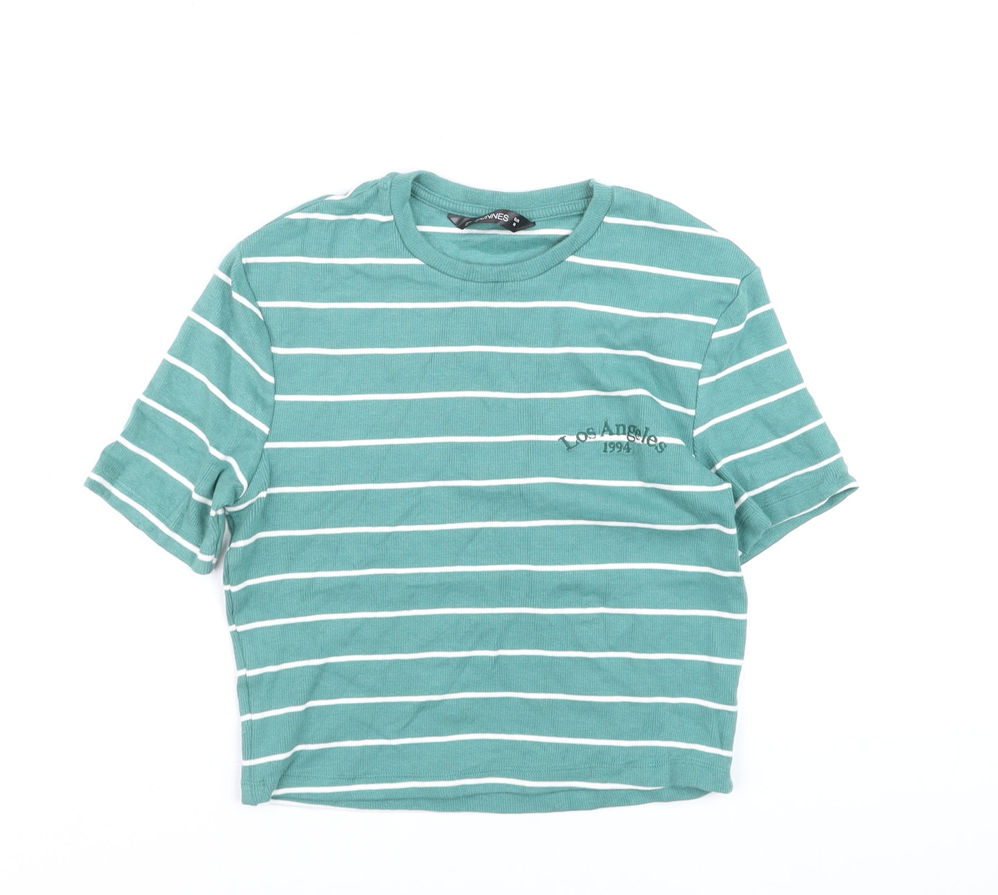 Dunnes Women's Green Striped Cropped T-Shirt M