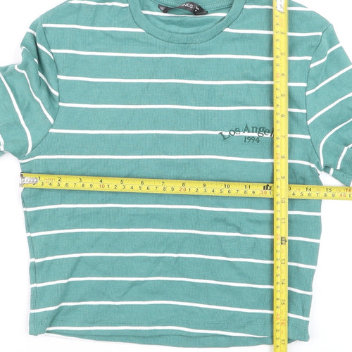 Dunnes Women's Green Striped Cropped T-Shirt M