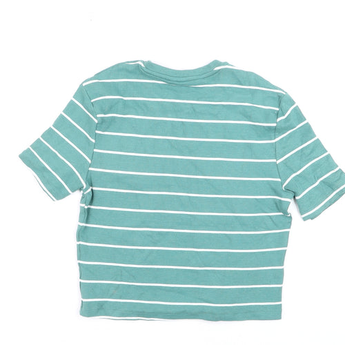 Dunnes Women's Green Striped Cropped T-Shirt M
