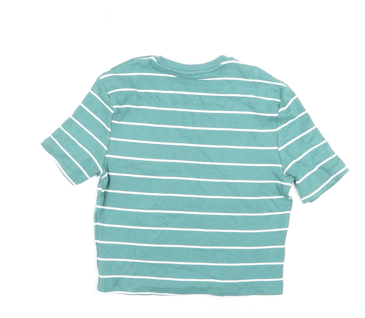 Dunnes Women's Green Striped Cropped T-Shirt M
