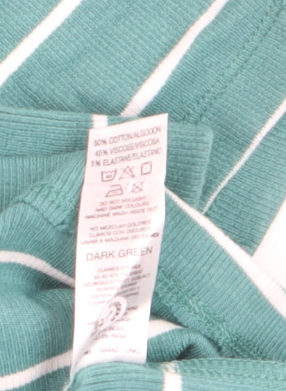 Dunnes Women's Green Striped Cropped T-Shirt M