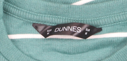 Dunnes Women's Green Striped Cropped T-Shirt M