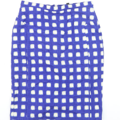 Topshop Womens Blue Check Pencil Skirt Size 10 Tweed Lined Knee Length
