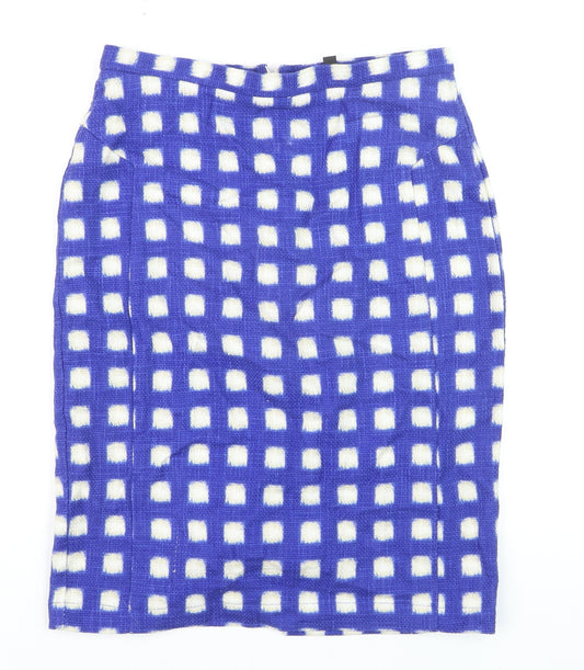 Topshop Womens Blue Check Pencil Skirt Size 10 Tweed Lined Knee Length
