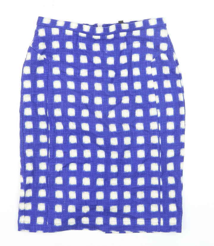 Topshop Womens Blue Check Pencil Skirt Size 10 Tweed Lined Knee Length
