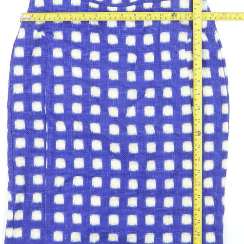 Topshop Womens Blue Check Pencil Skirt Size 10 Tweed Lined Knee Length