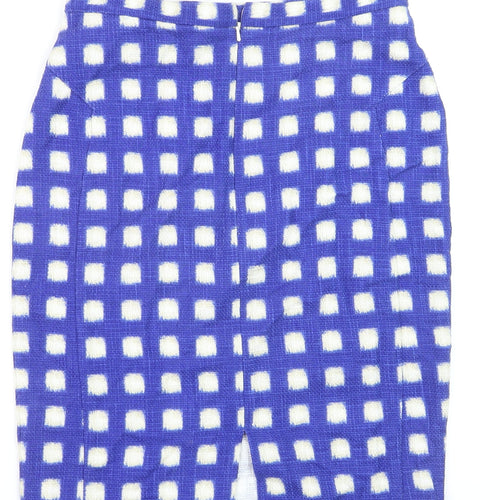 Topshop Womens Blue Check Pencil Skirt Size 10 Tweed Lined Knee Length