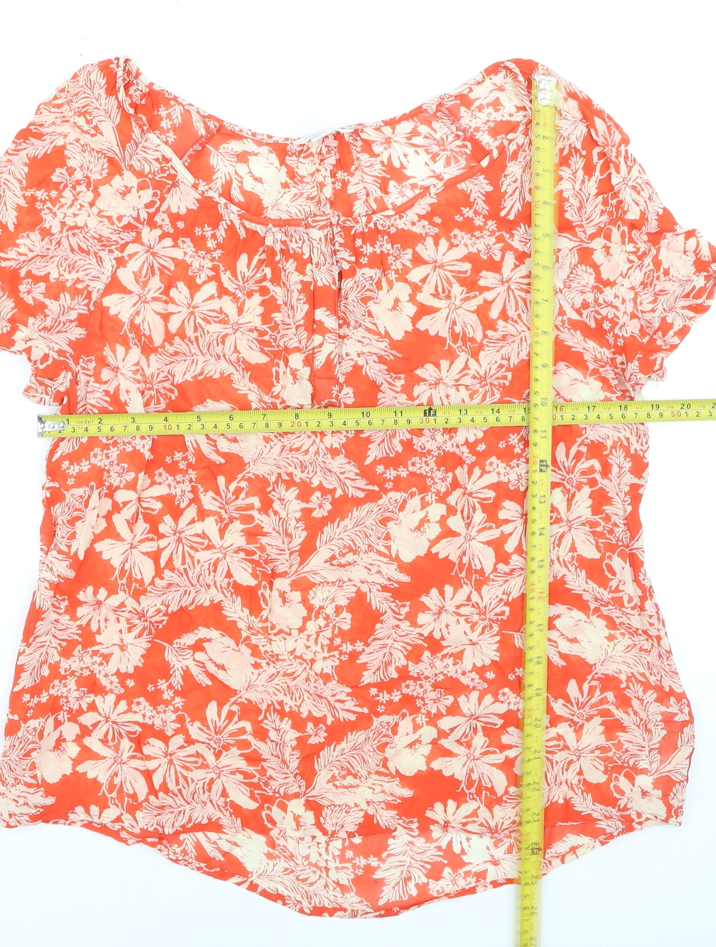 Monsoon Womens Orange Floral Short Sleeve Blouse UK 14