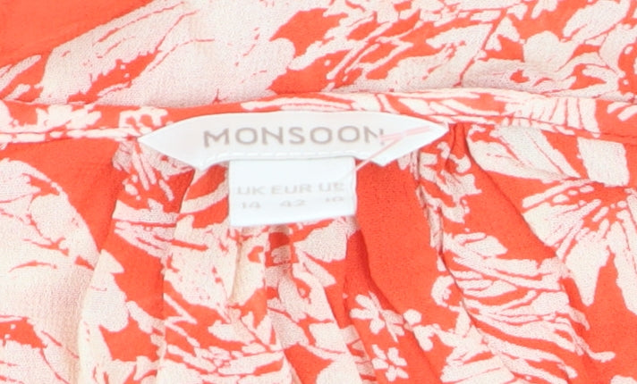 Monsoon Womens Orange Floral Short Sleeve Blouse UK 14