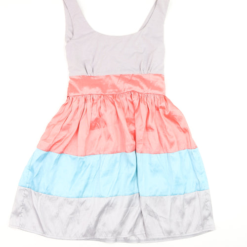 USCO Girls Colourblock Pink Blue Grey Fit & Flare Sleeveless Dress 12 Years