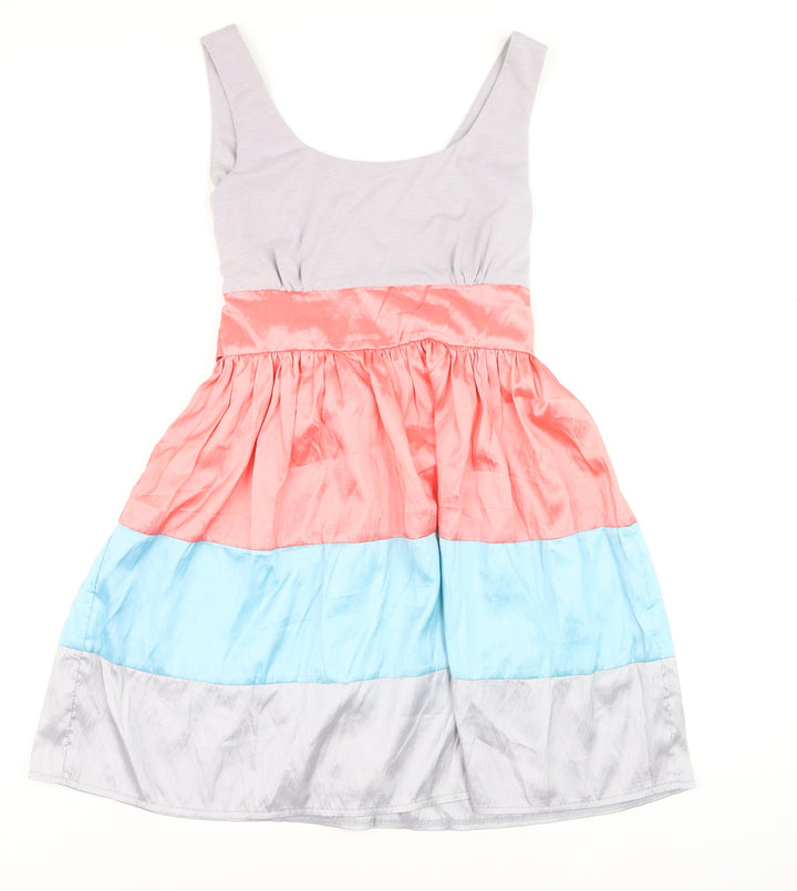 USCO Girls Colourblock Pink Blue Grey Fit & Flare Sleeveless Dress 12 Years