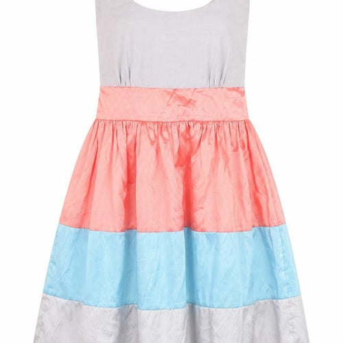 USCO Girls Colourblock Pink Blue Grey Fit & Flare Sleeveless Dress 12 Years