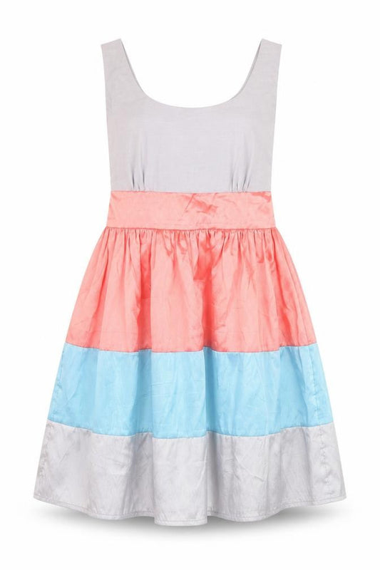 USCO Girls Colourblock Pink Blue Grey Fit & Flare Sleeveless Dress 12 Years