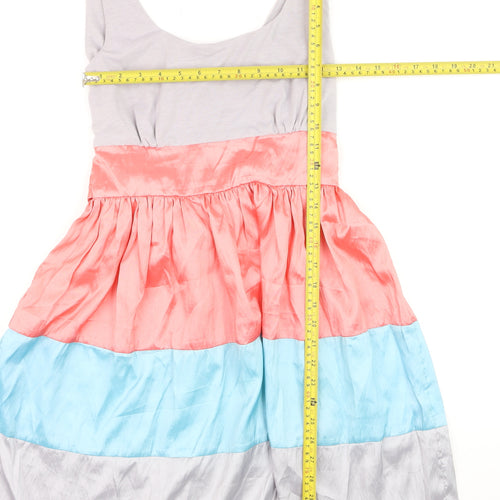 USCO Girls Colourblock Pink Blue Grey Fit & Flare Sleeveless Dress 12 Years