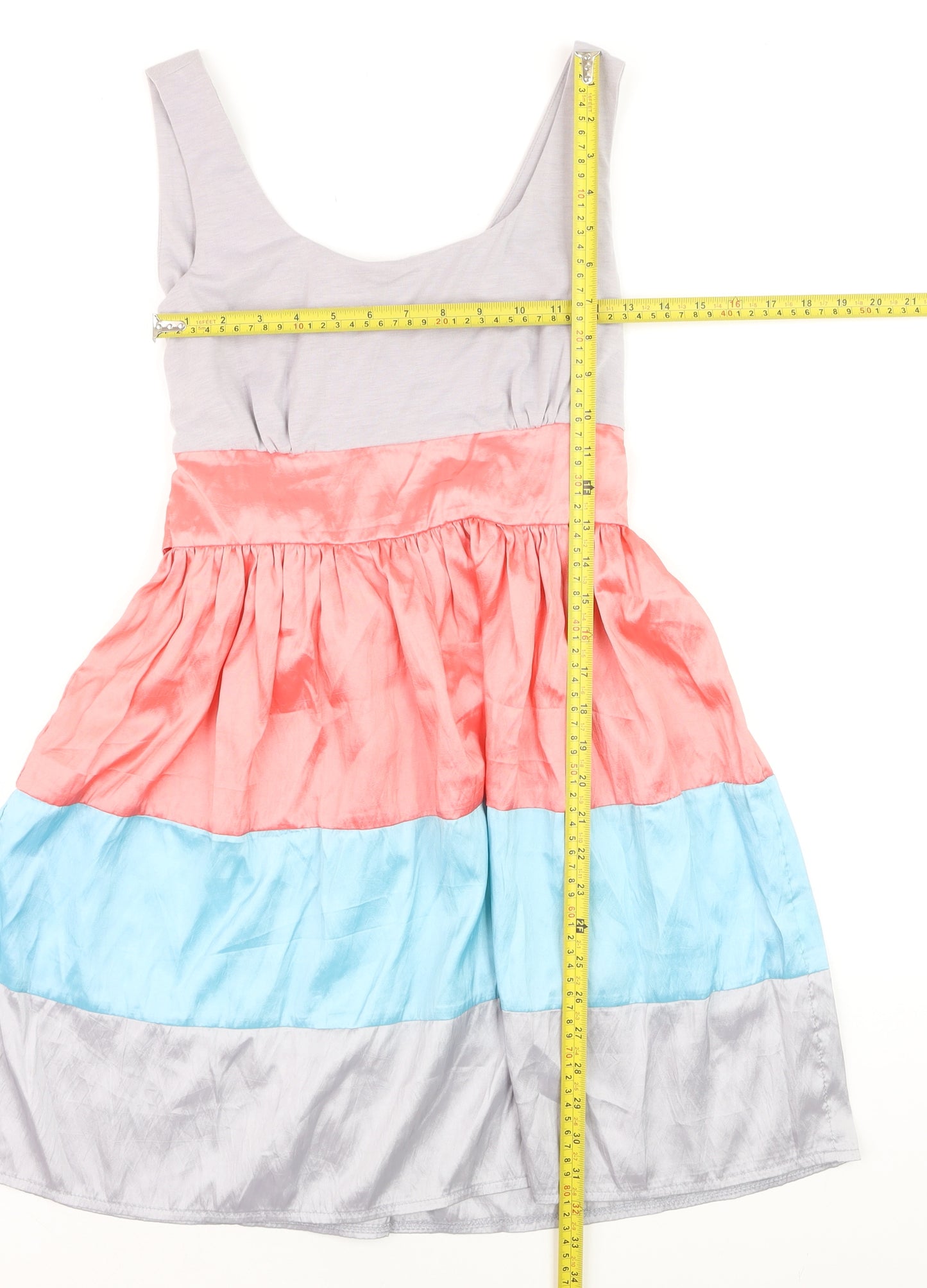 USCO Girls Colourblock Pink Blue Grey Fit & Flare Sleeveless Dress 12 Years