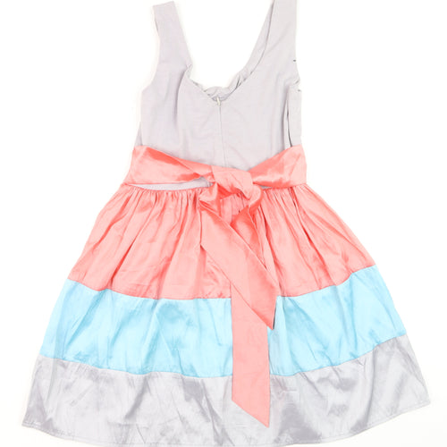 USCO Girls Colourblock Pink Blue Grey Fit & Flare Sleeveless Dress 12 Years