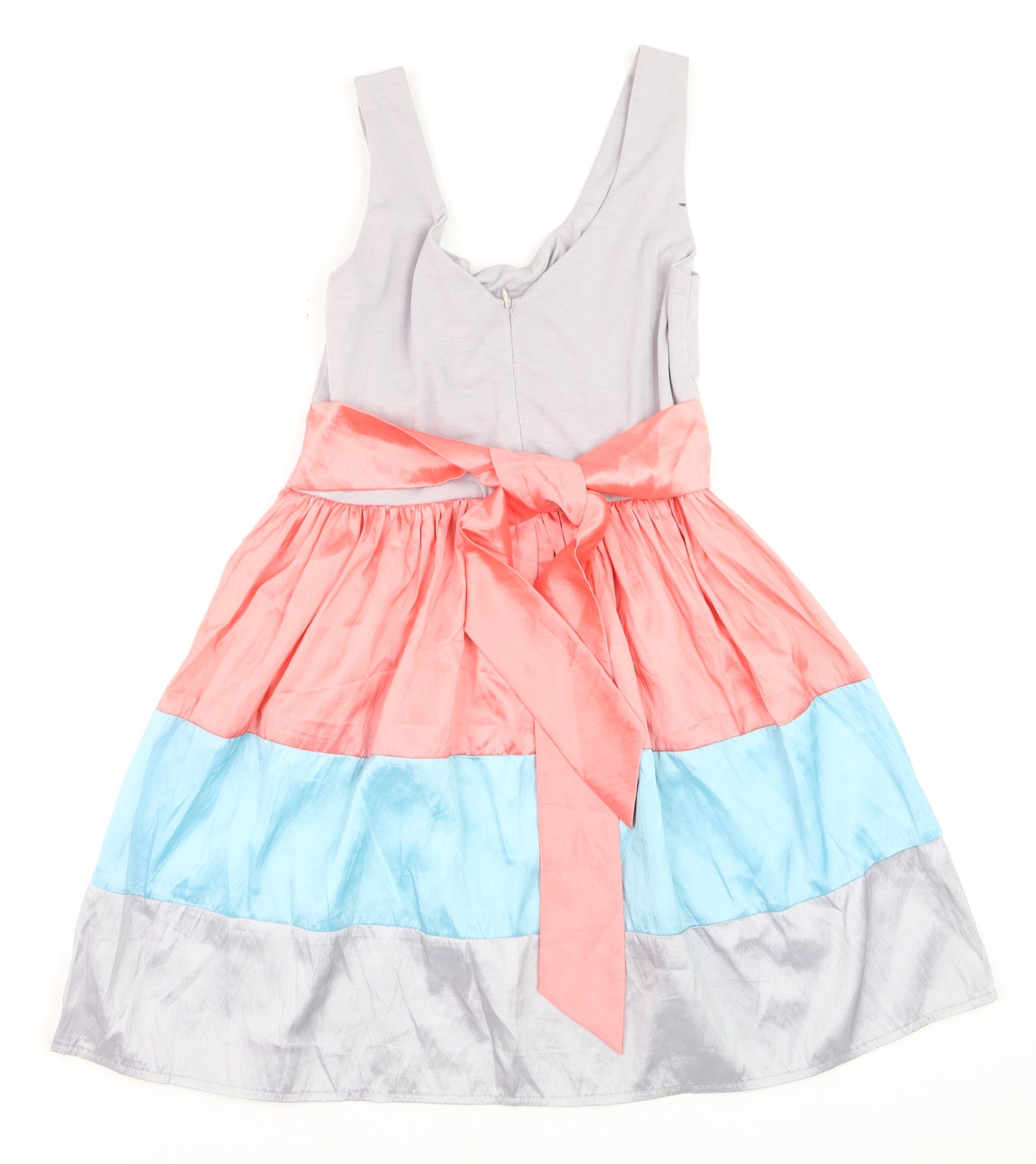 USCO Girls Colourblock Pink Blue Grey Fit & Flare Sleeveless Dress 12 Years