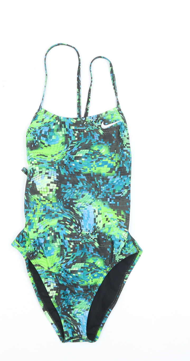 Nike Women's Multicoloured One Piece Swimsuit Size 10 Athletic Fit