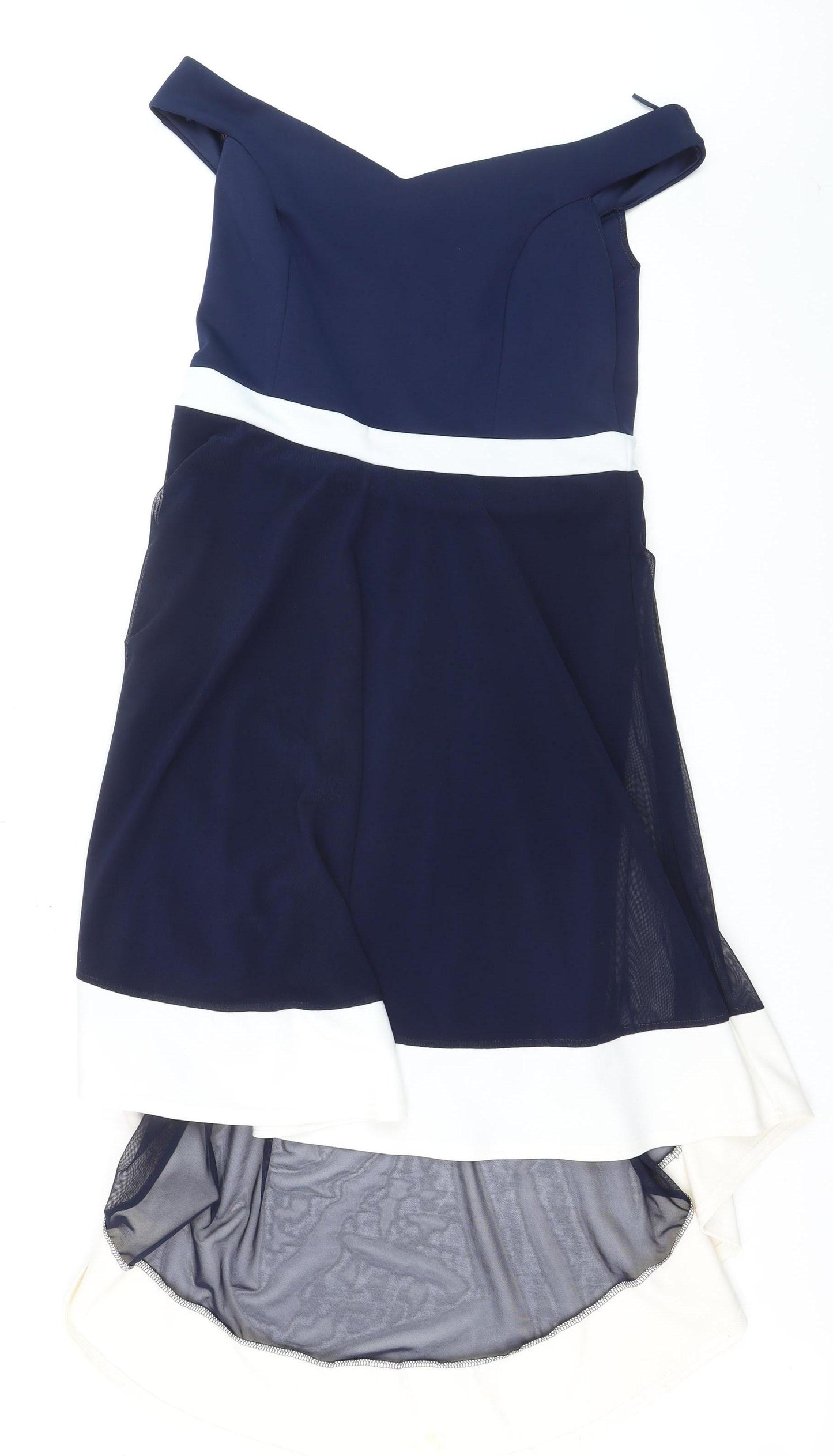 Quiz Womens Blue Off Shoulder Hi-Low Fit & Flare Dress Size 18