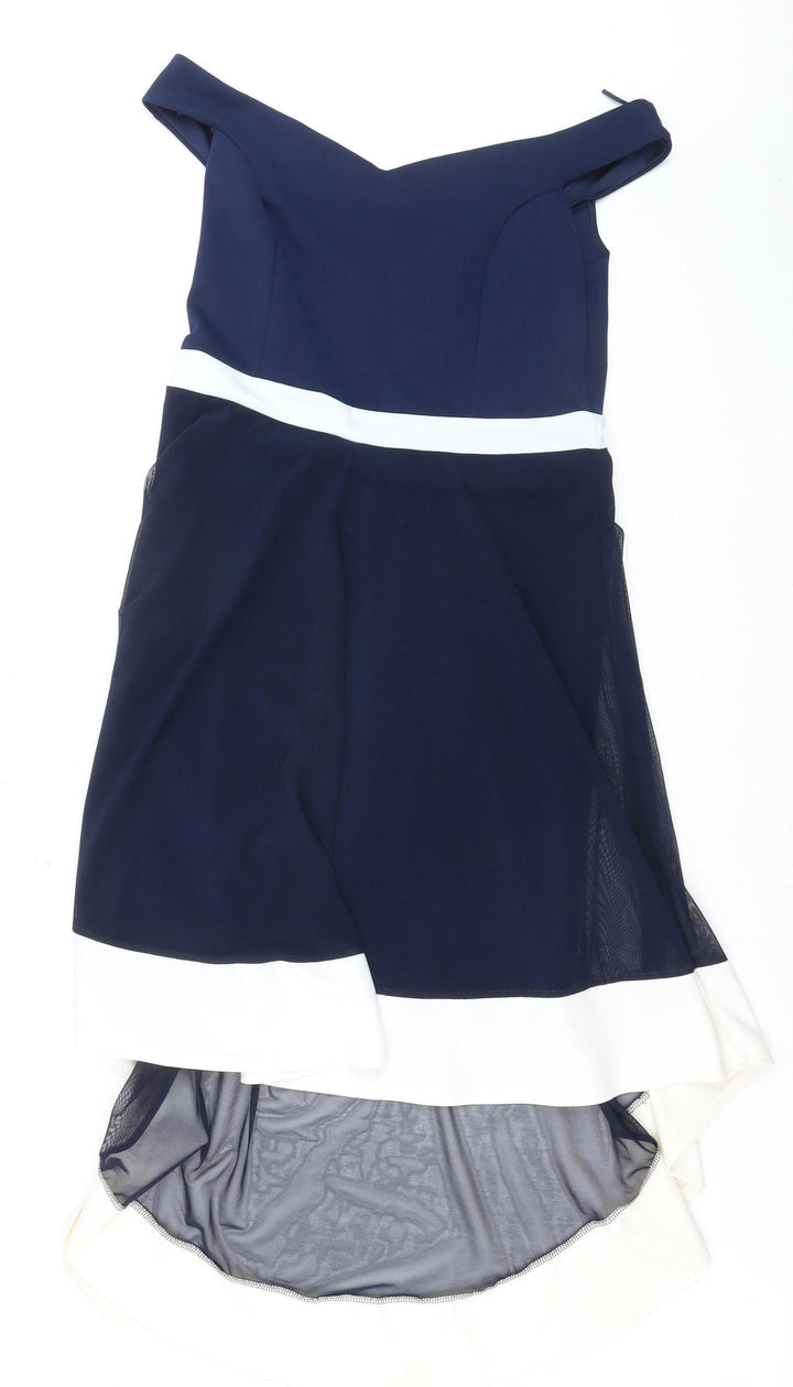 Quiz Womens Blue Off Shoulder Hi-Low Fit & Flare Dress Size 18