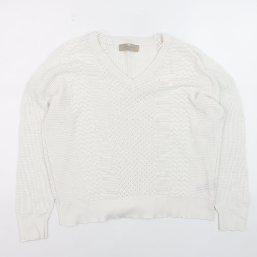 Paul Costelloe Women Ivory V-Neck Cotton Knit Jumper XL