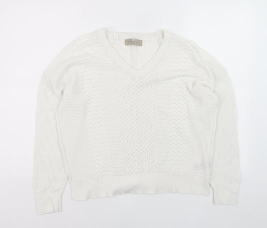 Paul Costelloe Women Ivory V-Neck Cotton Knit Jumper XL
