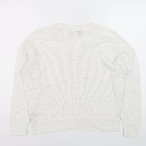 Paul Costelloe Women Ivory V-Neck Cotton Knit Jumper XL