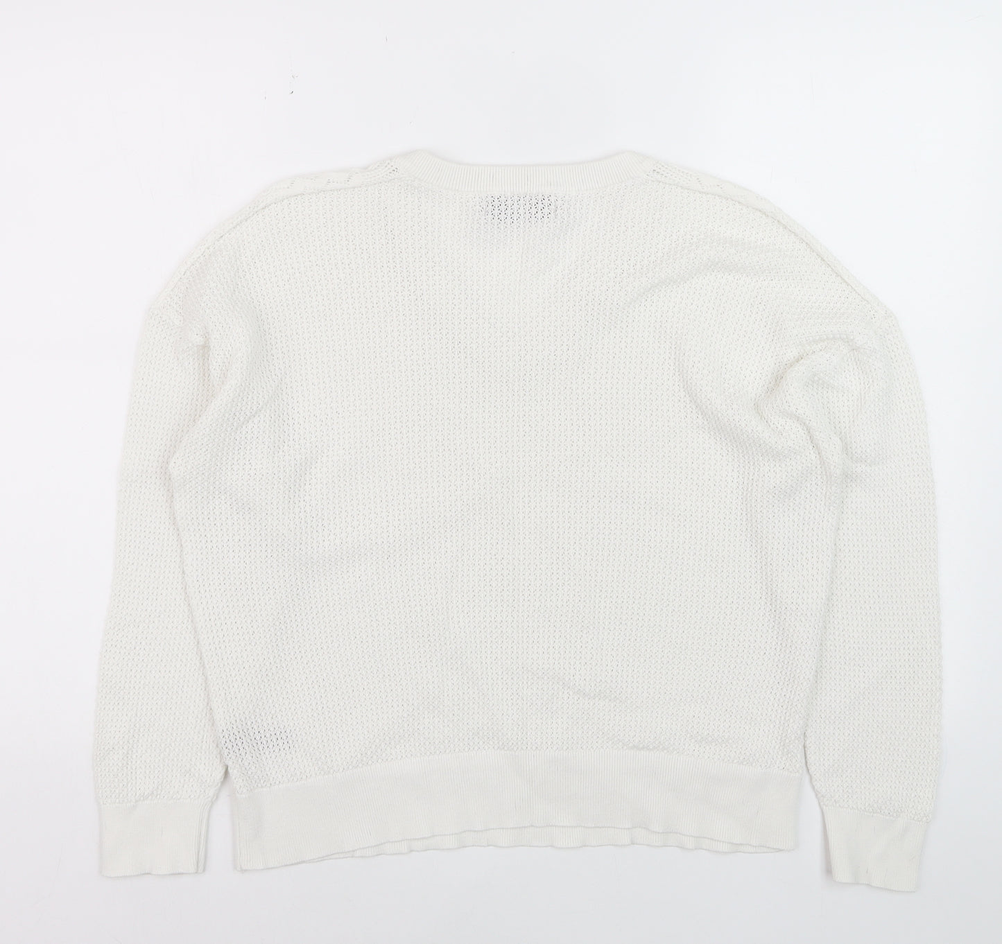 Paul Costelloe Women Ivory V-Neck Cotton Knit Jumper XL