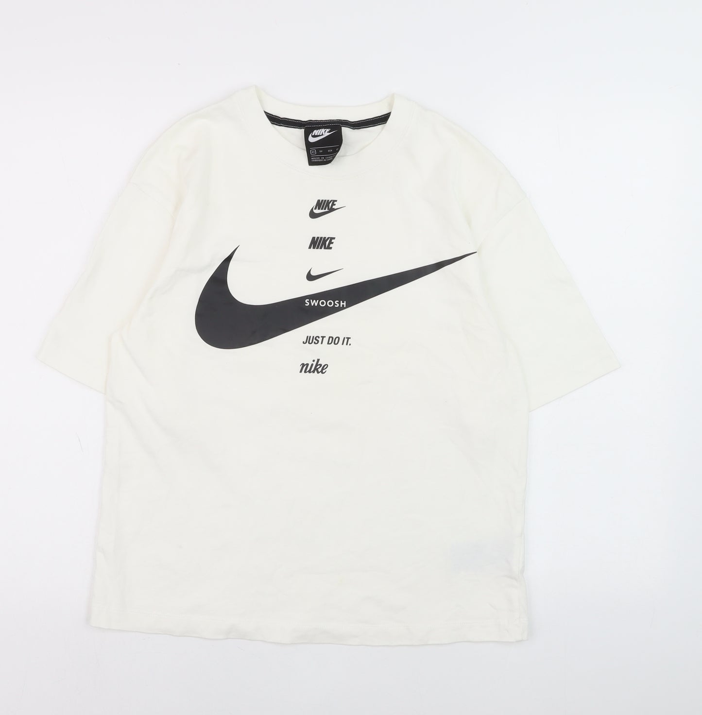 Nike Womens White XS Relaxed Fit Cotton Logo T-Shirt