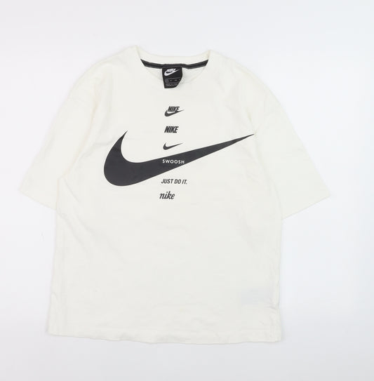 Nike Womens White XS Relaxed Fit Cotton Logo T-Shirt